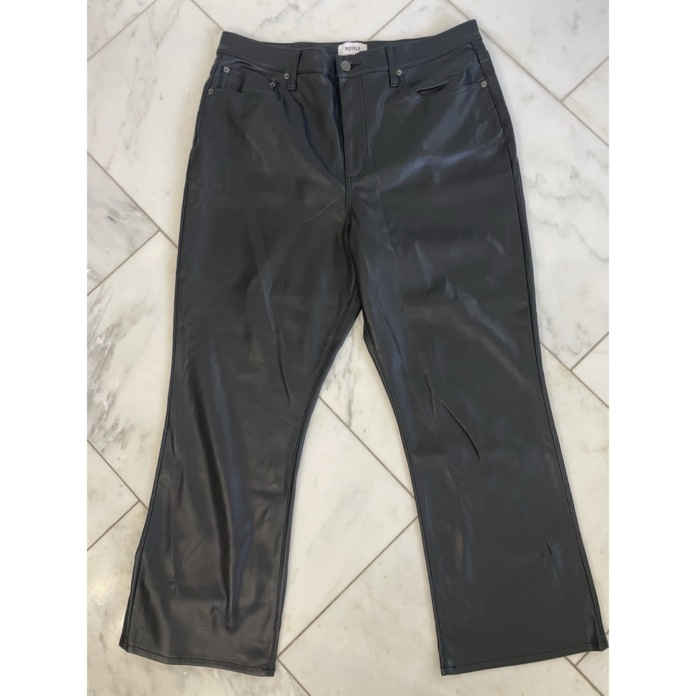 Pistola Women’s Cassie Black Vegan Leather Bootcut Pants Waist Size 33 EUC